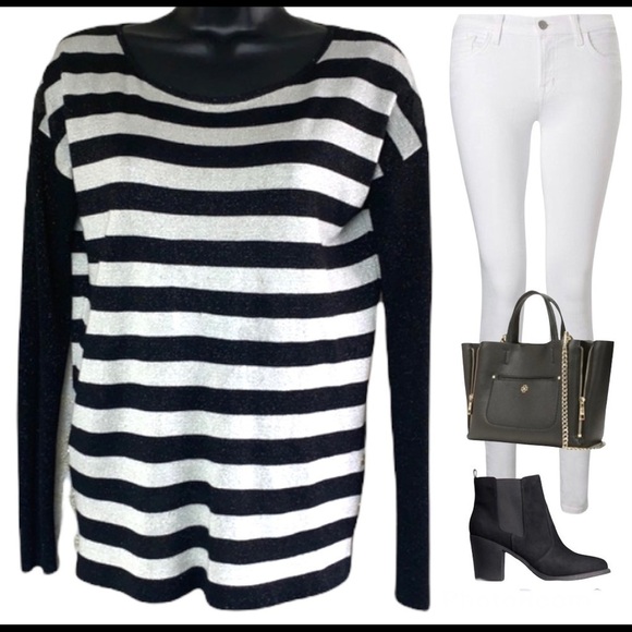 Dana Buchman black/white sparkly striped knitted sweater size XS - Picture 9 of 10